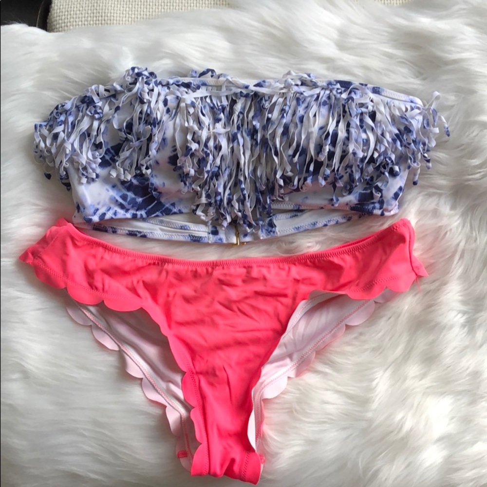 VS Tie Dye Fringe Swim Top & Pink Scallop Bottom